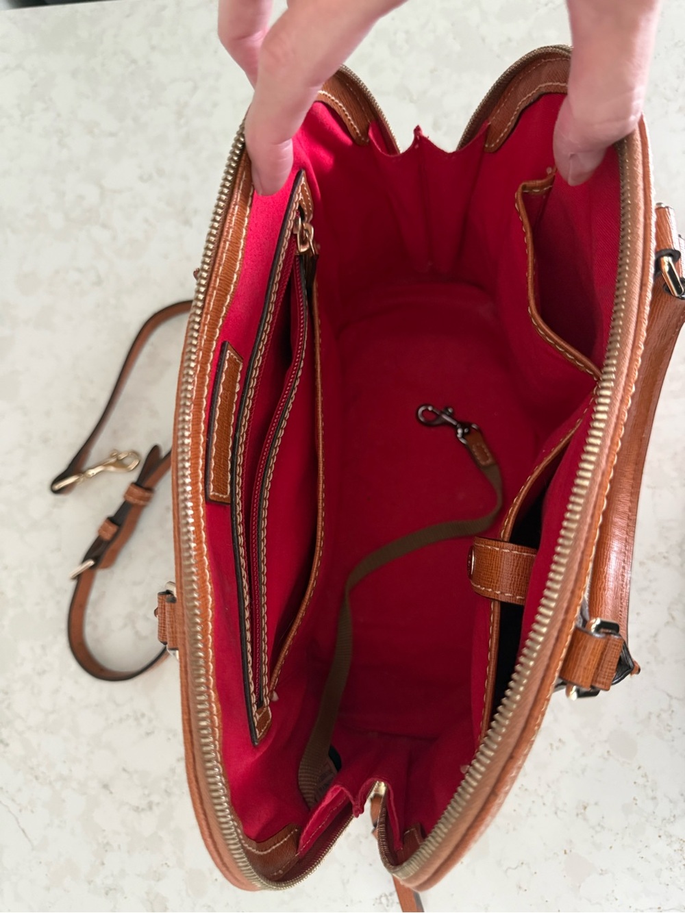 Vintage Dooney & Bourke Cedar Brown Leather Dome Satchel with Shoulder Strap - Picture 4 of 4